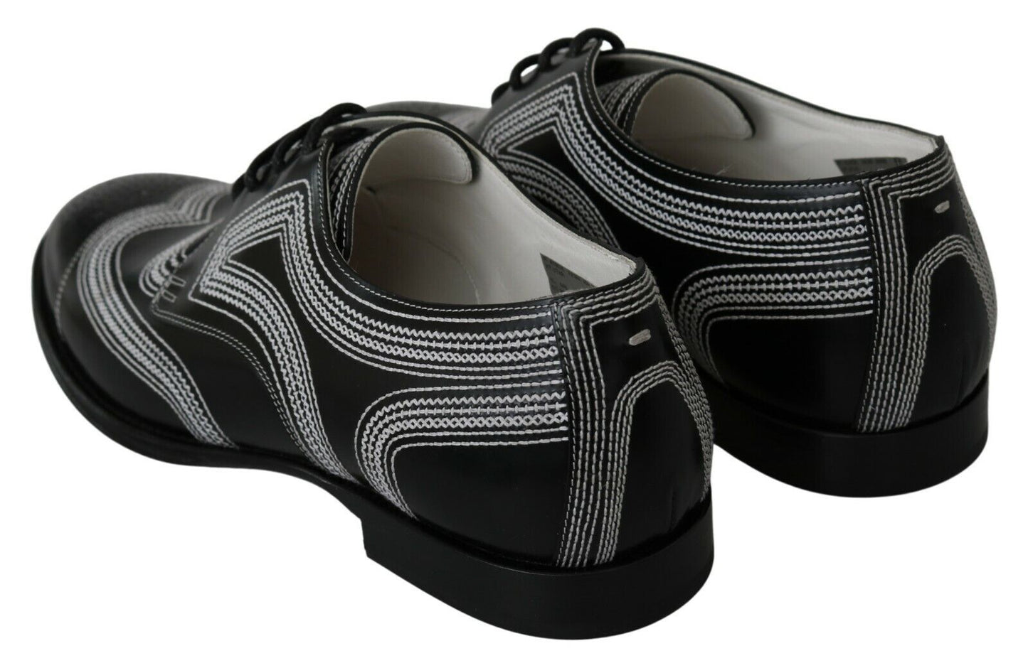 Black Leather Derby Formal White Lace Shoes-Dolce & Gabbana-LabelTerrace.com