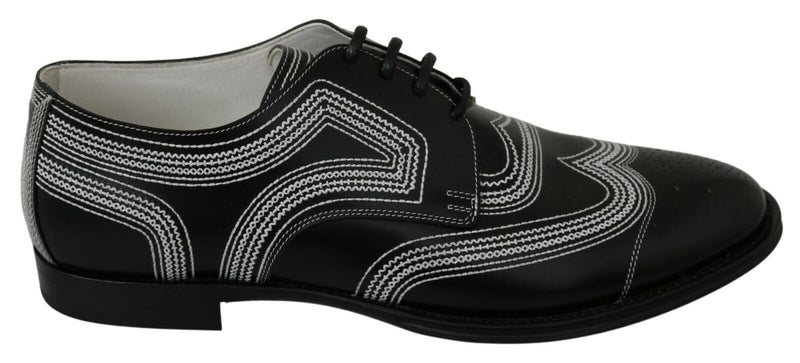 Black Leather Derby Formal White Lace Shoes-Dolce & Gabbana-LabelTerrace.com