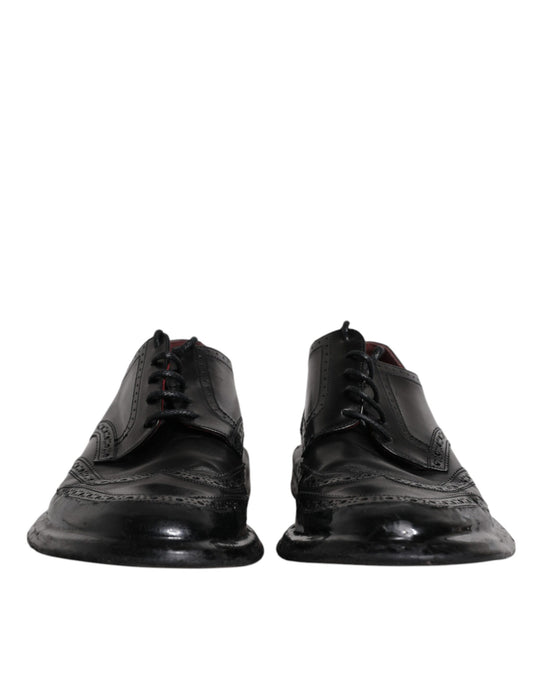 Black Leather Derby Wingtip Formal Shoes-Dolce & Gabbana-LabelTerrace.com