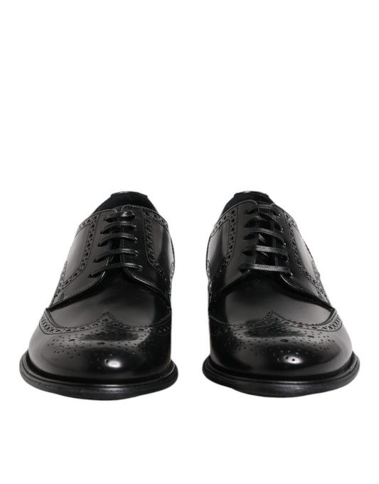 Black Leather Derby Wingtip Formal Shoes-Dolce & Gabbana-LabelTerrace.com