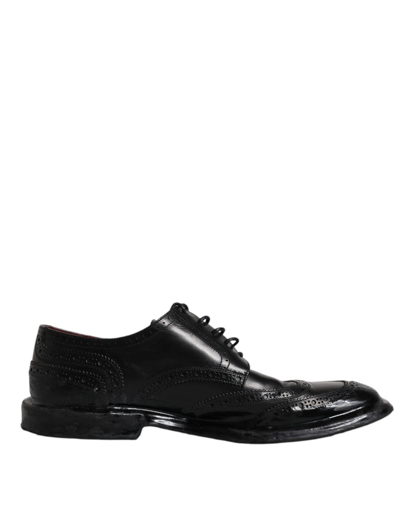 Black Leather Derby Wingtip Formal Shoes-Dolce & Gabbana-LabelTerrace.com