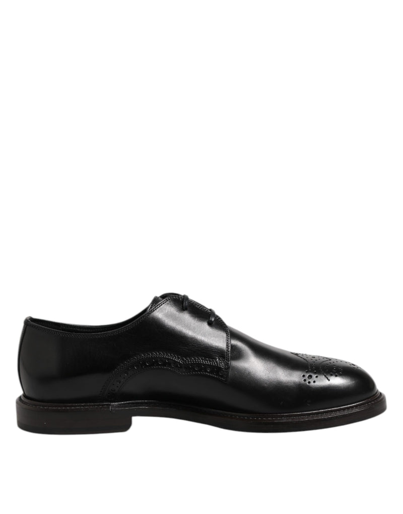 Black Leather Derby Wingtip Formal Shoes-Dolce & Gabbana-LabelTerrace.com