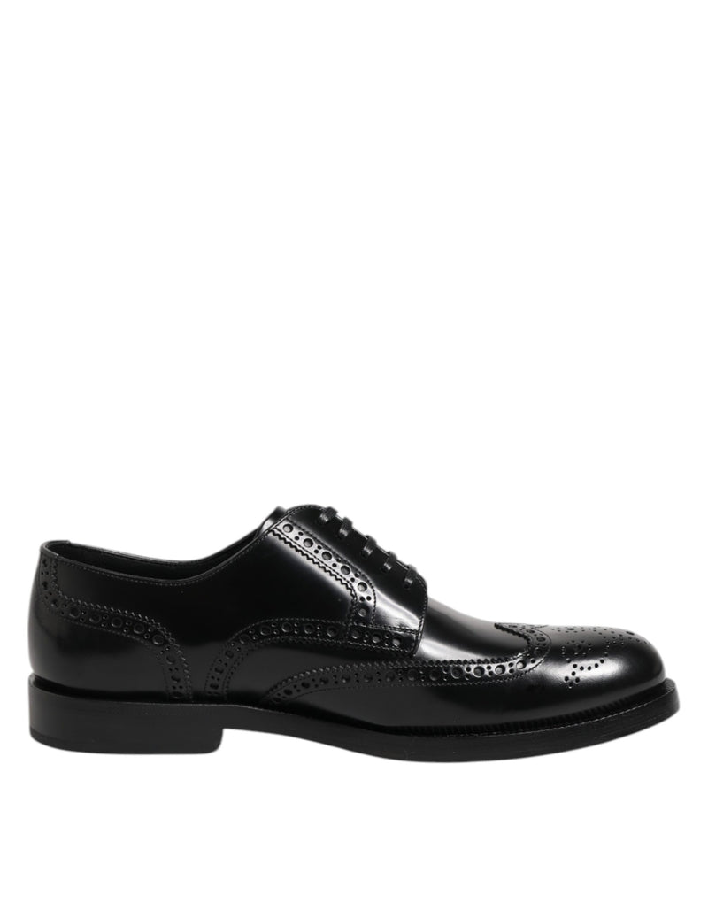 Black Leather Derby Wingtip Formal Shoes-Dolce & Gabbana-LabelTerrace.com