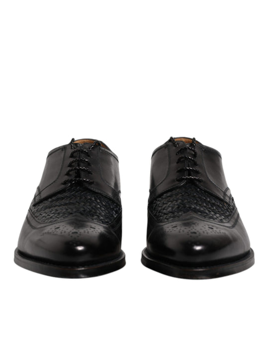 Black Leather Derby Wingtip Lace Up Formal Dress Shoes-Dolce & Gabbana-LabelTerrace.com