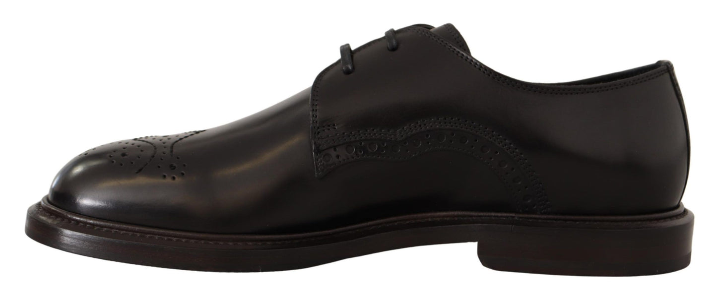 Black Leather Dress Formal Derby Shoes-Dolce & Gabbana-LabelTerrace.com
