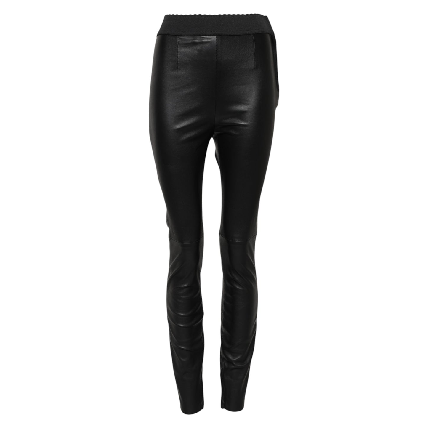 Black Leather Elastic Waist Pants-Dolce & Gabbana-LabelTerrace.com