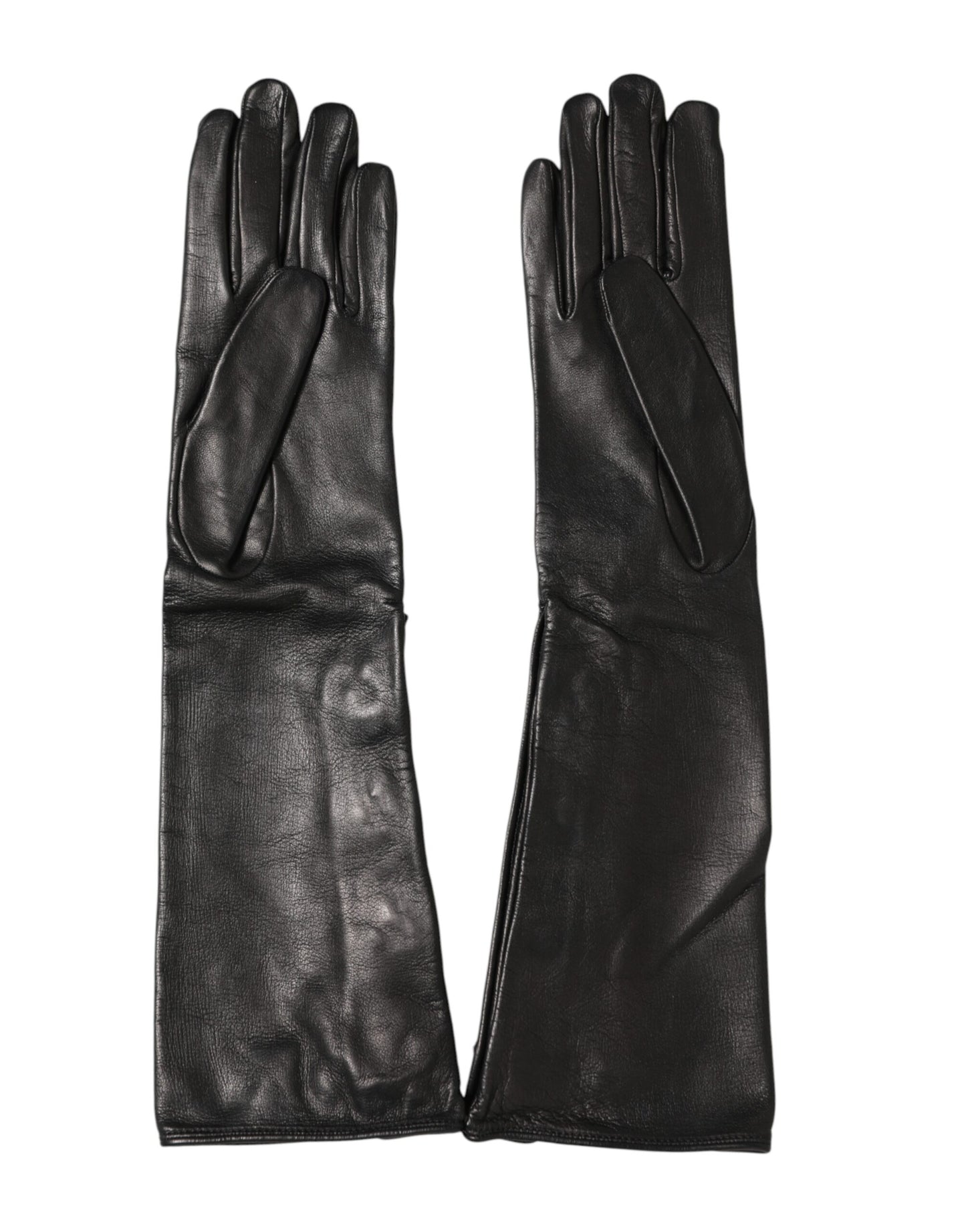Black Leather Embellished Long Mitten Gloves