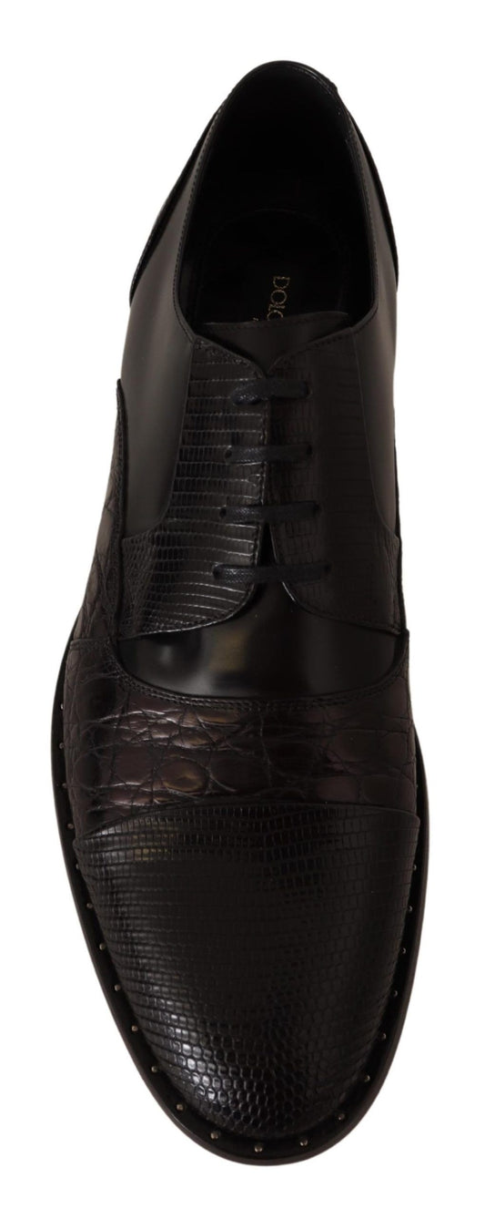 Black Leather Exotic Skins Formal Shoes-Dolce & Gabbana-LabelTerrace.com