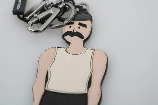 Black Leather Fisherman Logo Badge Keyring Keychain-Dolce & Gabbana-LabelTerrace.com