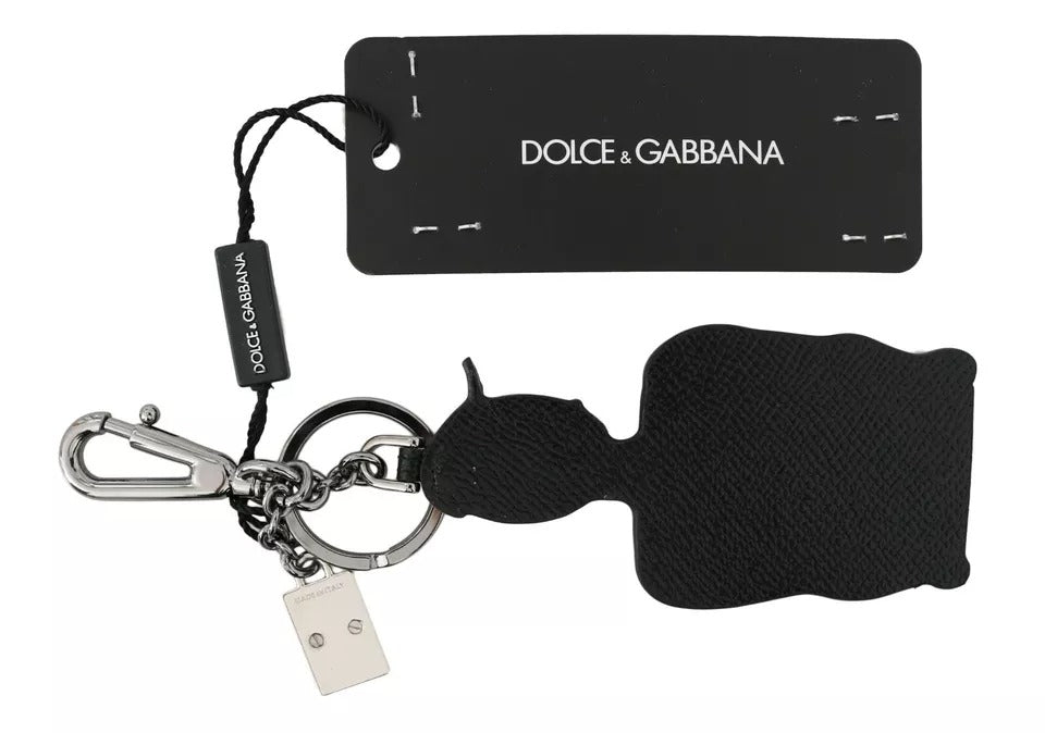 Black Leather Fisherman Logo Badge Keyring Keychain-Dolce & Gabbana-LabelTerrace.com