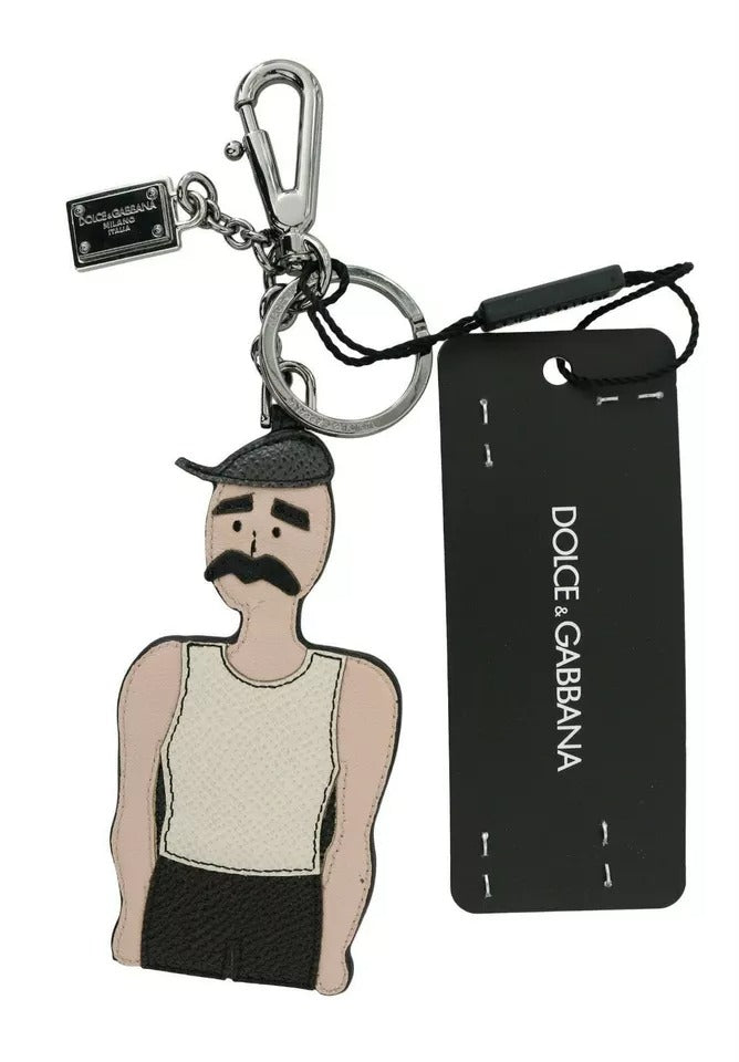 Black Leather Fisherman Logo Badge Keyring Keychain-Dolce & Gabbana-LabelTerrace.com