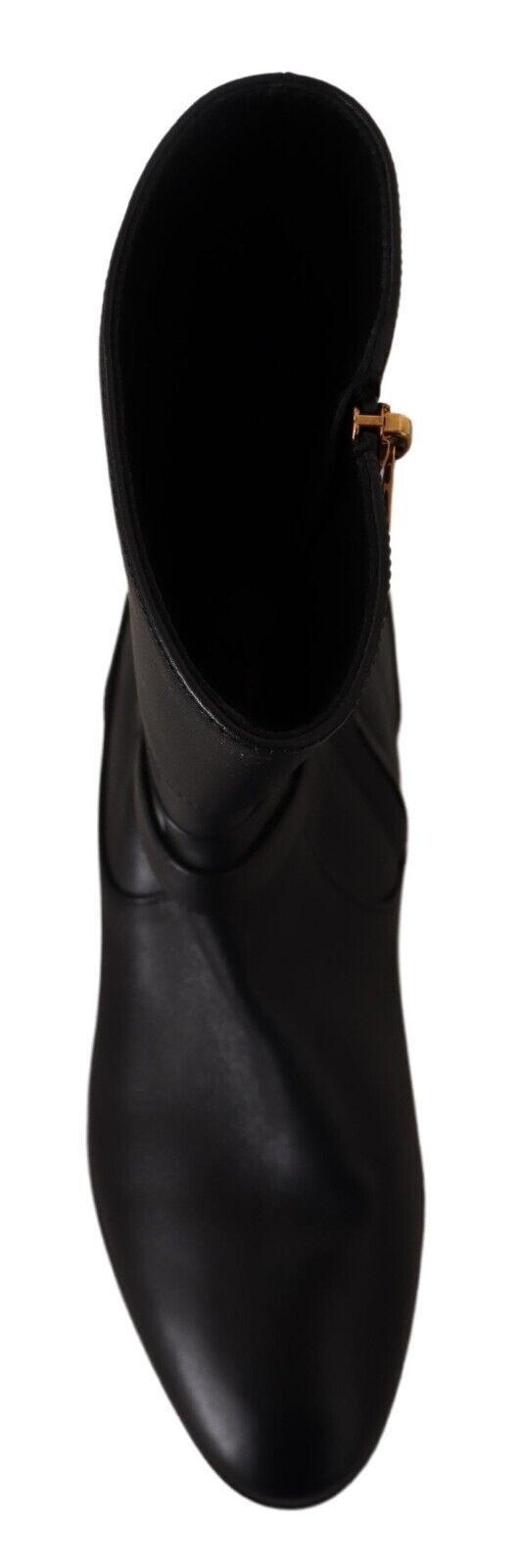 Black Leather Flats Logo Short Boots Shoes-Dolce & Gabbana-LabelTerrace.com