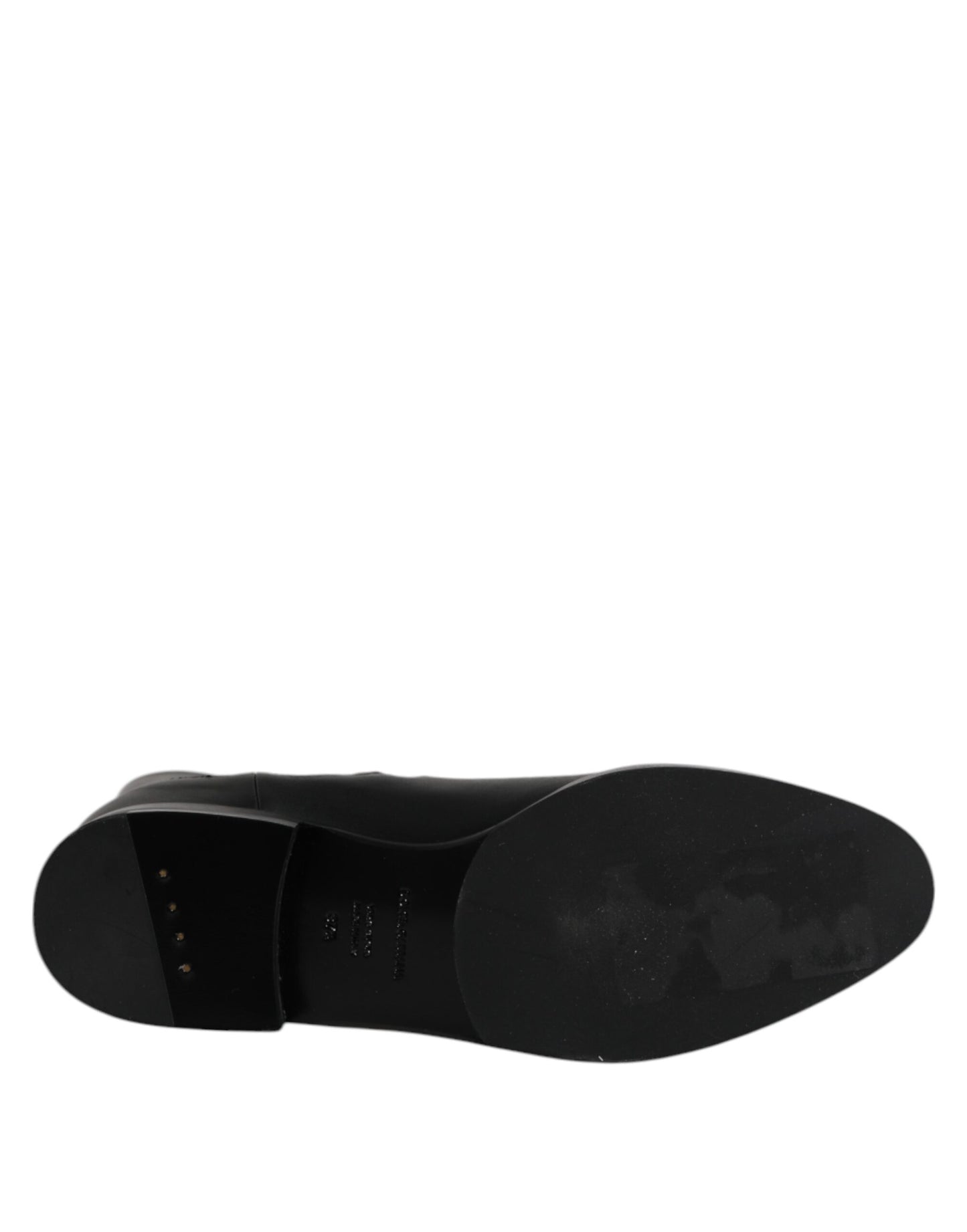 Black Leather Flats Logo Short Boots Shoes-Dolce & Gabbana-LabelTerrace.com