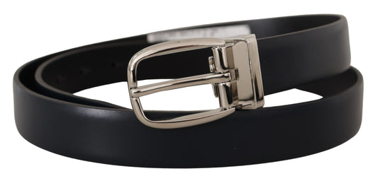 Black Leather Formal Silver Metal Buckle Belt-Dolce & Gabbana-LabelTerrace.com