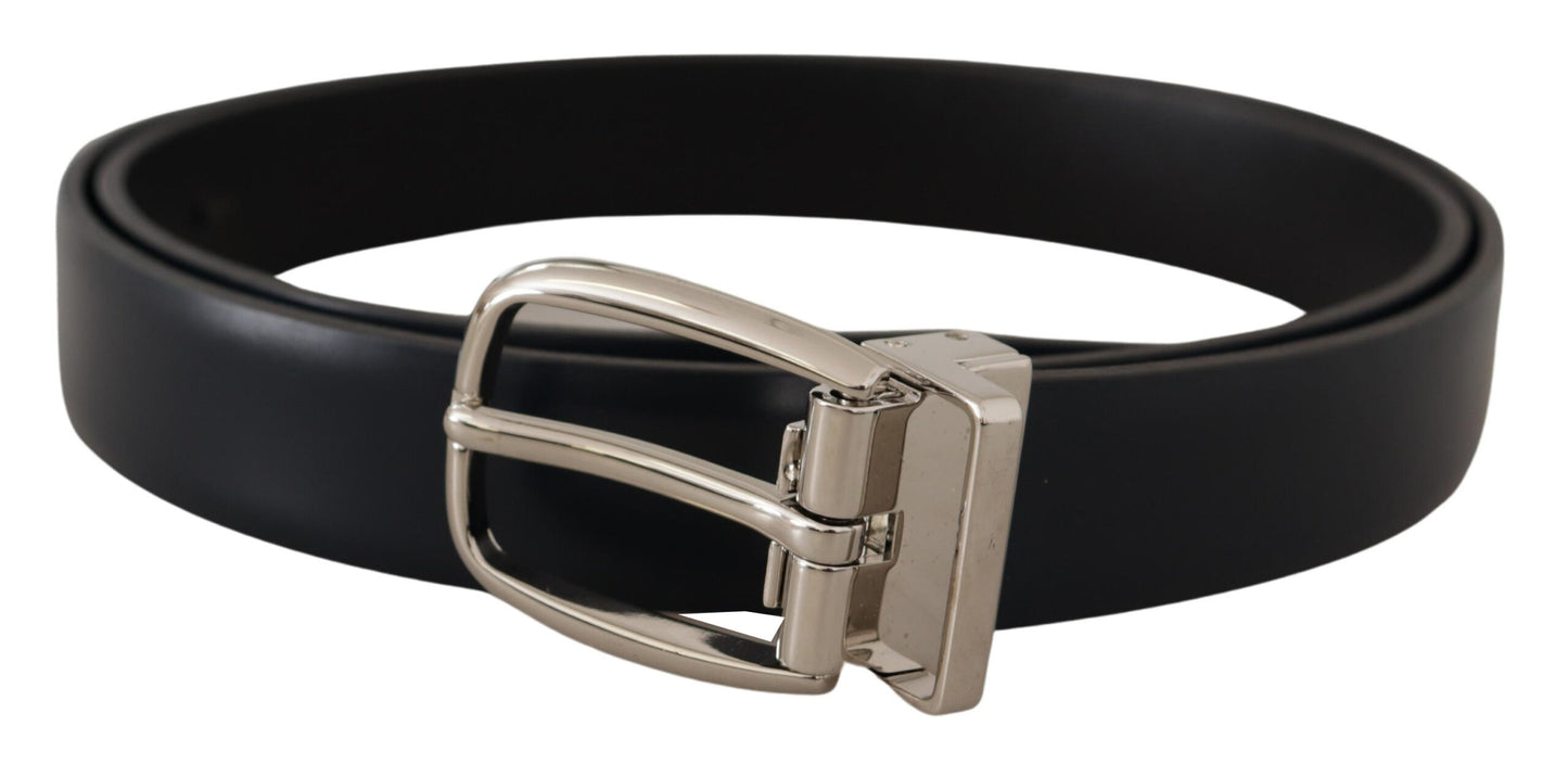 Black Leather Formal Silver Metal Buckle Belt-Dolce & Gabbana-LabelTerrace.com