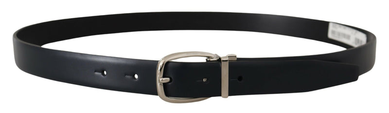 Black Leather Formal Silver Metal Buckle Belt-Dolce & Gabbana-LabelTerrace.com