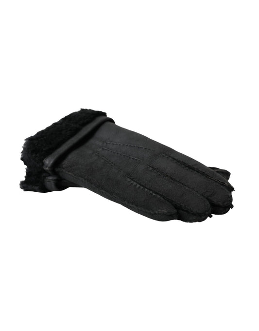 Black Leather Fur Short Hands Gloves-Dolce & Gabbana-LabelTerrace.com