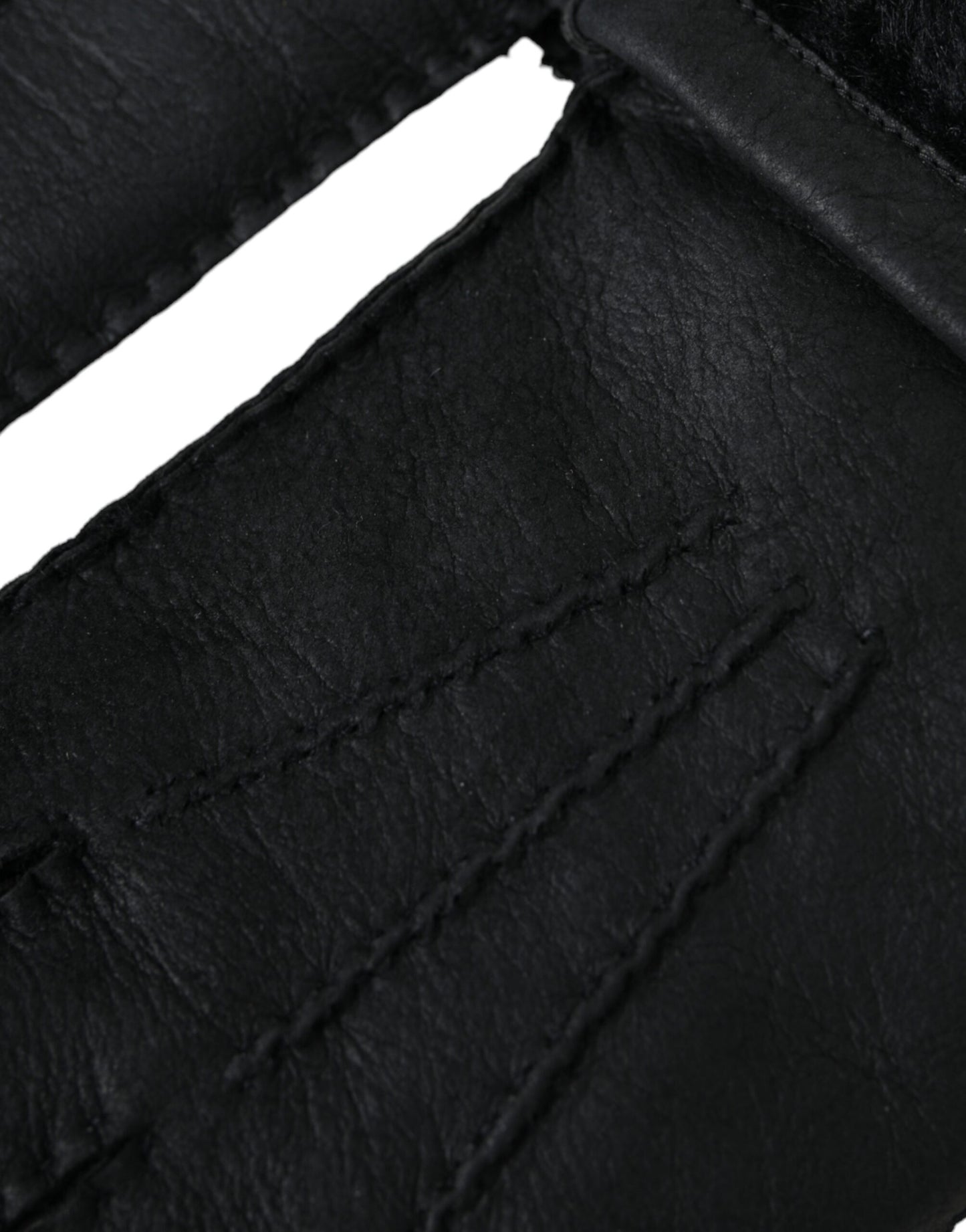 Black Leather Fur Short Hands Gloves-Dolce & Gabbana-LabelTerrace.com