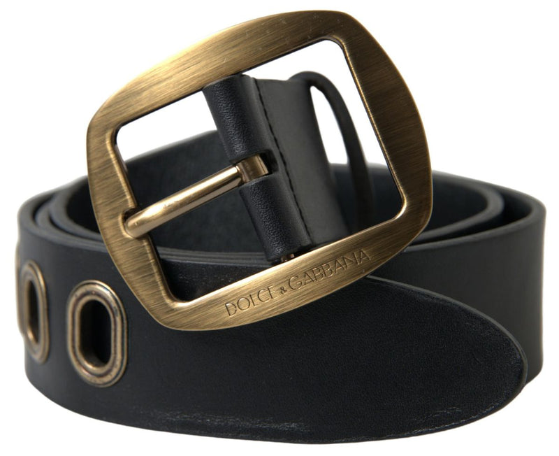 Black Leather Gold Metal Buckle Men Belt-Dolce & Gabbana-LabelTerrace.com