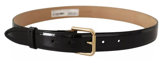 Black Leather Gold Metal Logo Engraved Buckle Belt-Dolce & Gabbana-LabelTerrace.com