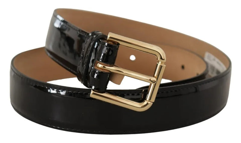 Black Leather Gold Metal Logo Engraved Buckle Belt-Dolce & Gabbana-LabelTerrace.com