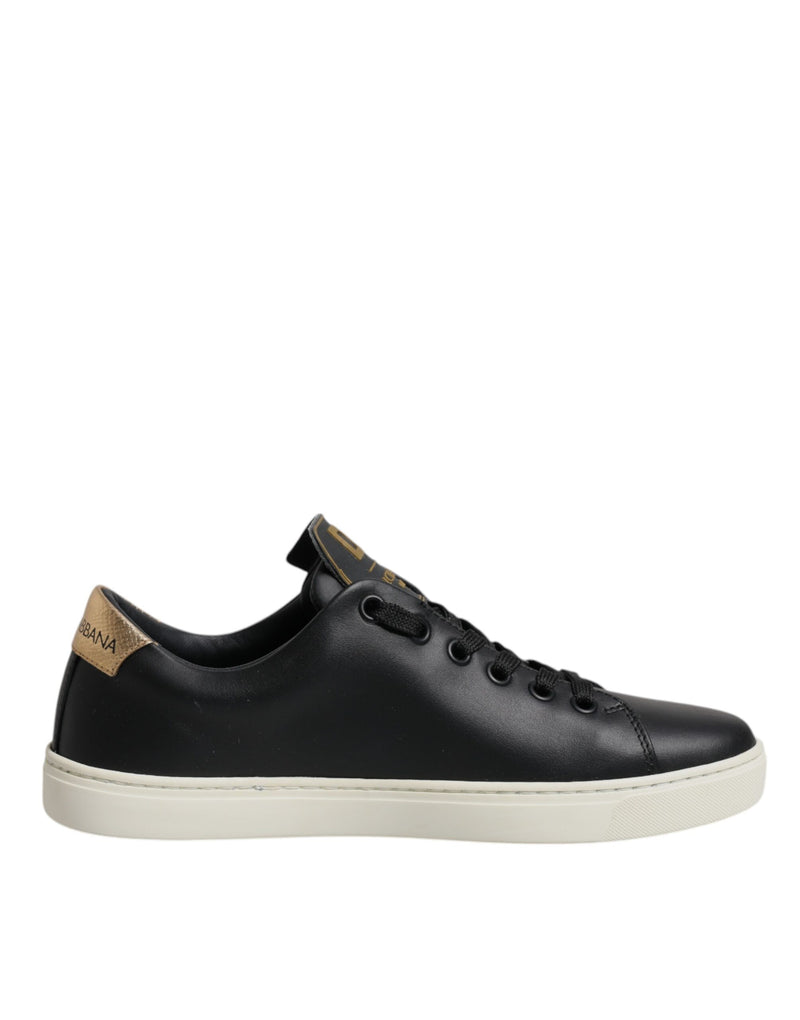 Black Leather Gold Red Heart Sneakers Shoes-Dolce & Gabbana-LabelTerrace.com