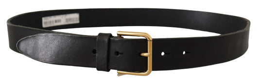 Black Leather Gold Tone Logo Metal Buckle Belt-Dolce & Gabbana-LabelTerrace.com