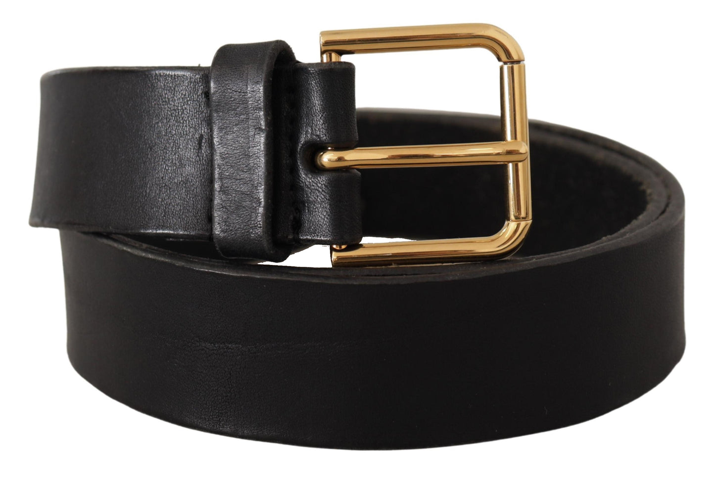 Black Leather Gold Tone Logo Metal Buckle Belt-Dolce & Gabbana-LabelTerrace.com