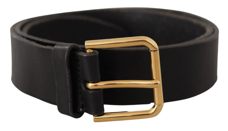 Black Leather Gold Tone Logo Metal Buckle Belt-Dolce & Gabbana-LabelTerrace.com