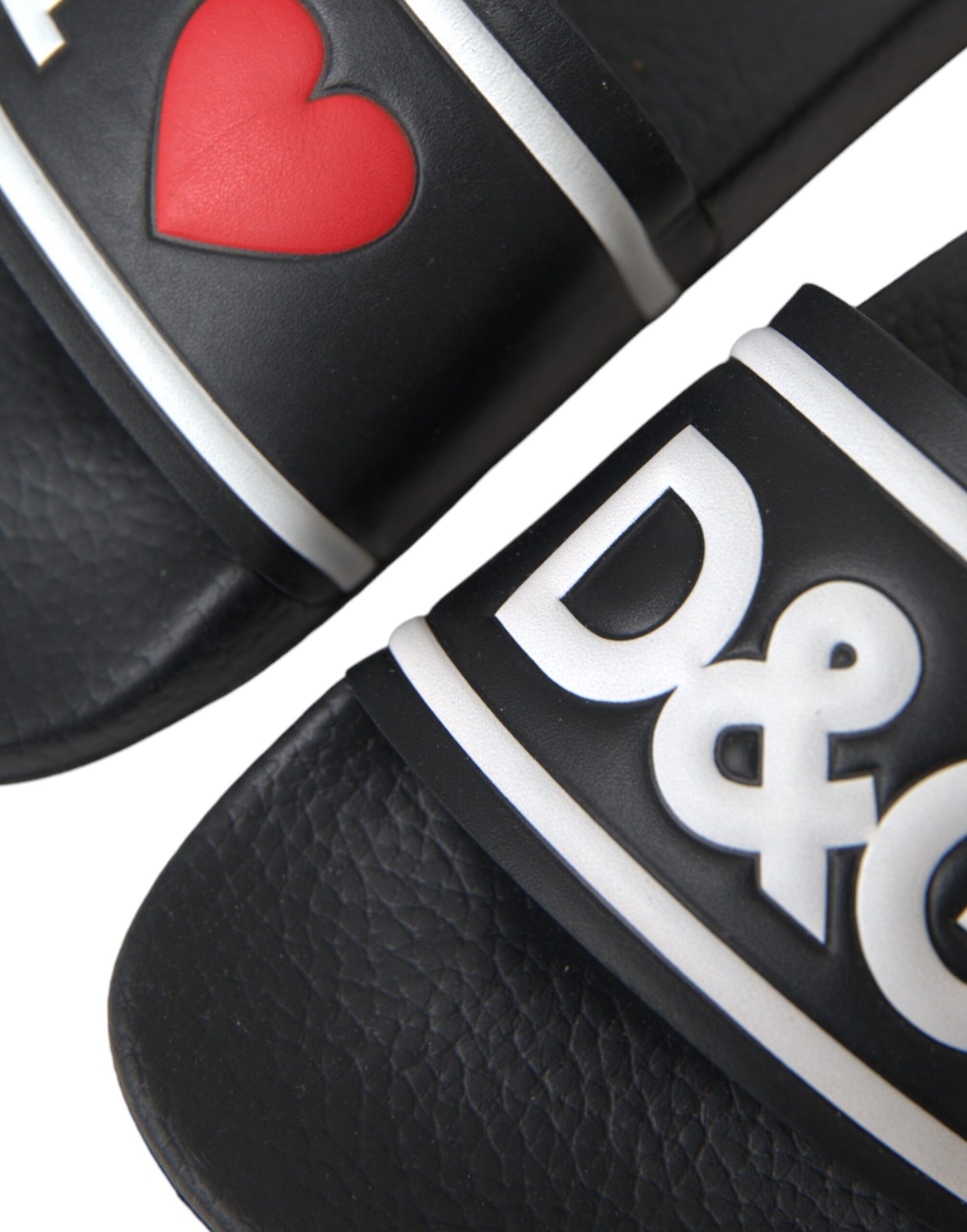 Black Leather I Love D&G Sandals Slides Shoes-Dolce & Gabbana-LabelTerrace.com