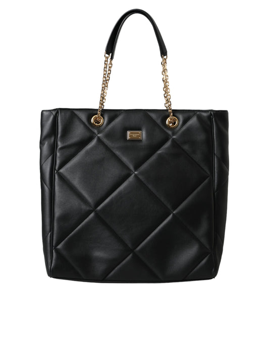 Black Leather JUNGLE Quilted Shopping Tote Bag-Dolce & Gabbana-LabelTerrace.com