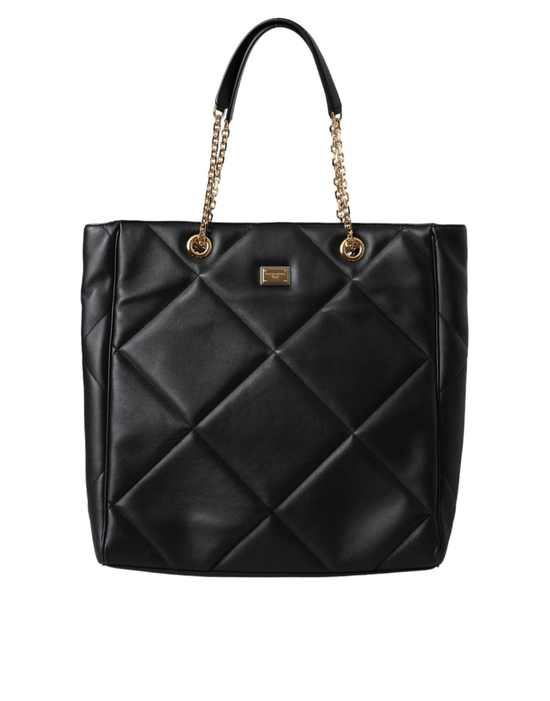 Black Leather JUNGLE Quilted Shopping Tote Bag-Dolce & Gabbana-LabelTerrace.com