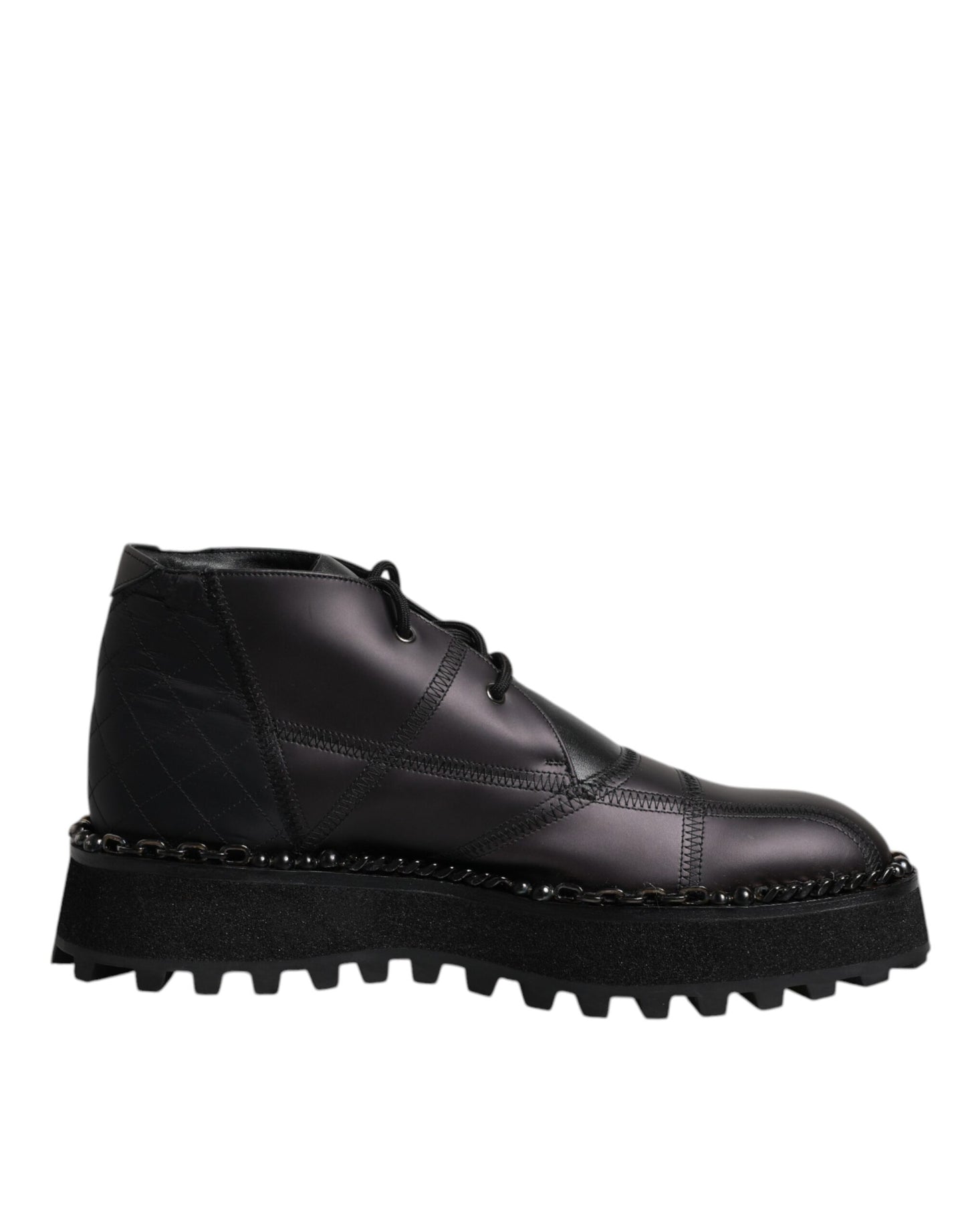 Black Leather Lace Up Ankle Boots Shoes-Dolce & Gabbana-LabelTerrace.com