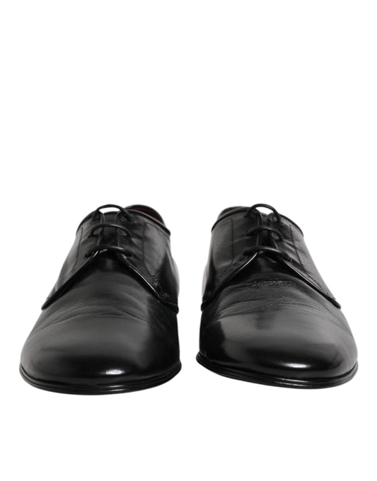 Black Leather Lace Up Derby Dress Formal Shoes-Dolce & Gabbana-LabelTerrace.com