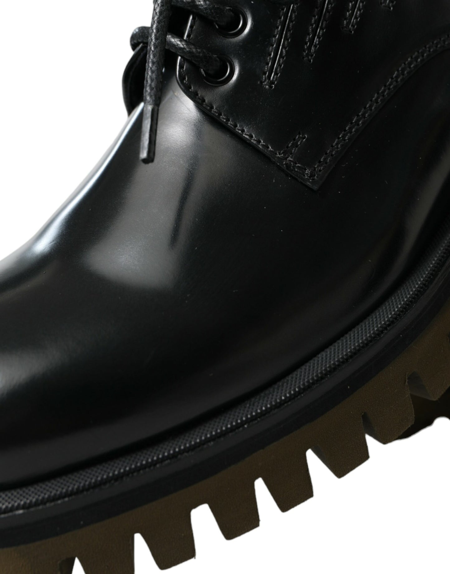 Black Leather Lace Up Derby Men Dress Shoes-Dolce & Gabbana-LabelTerrace.com
