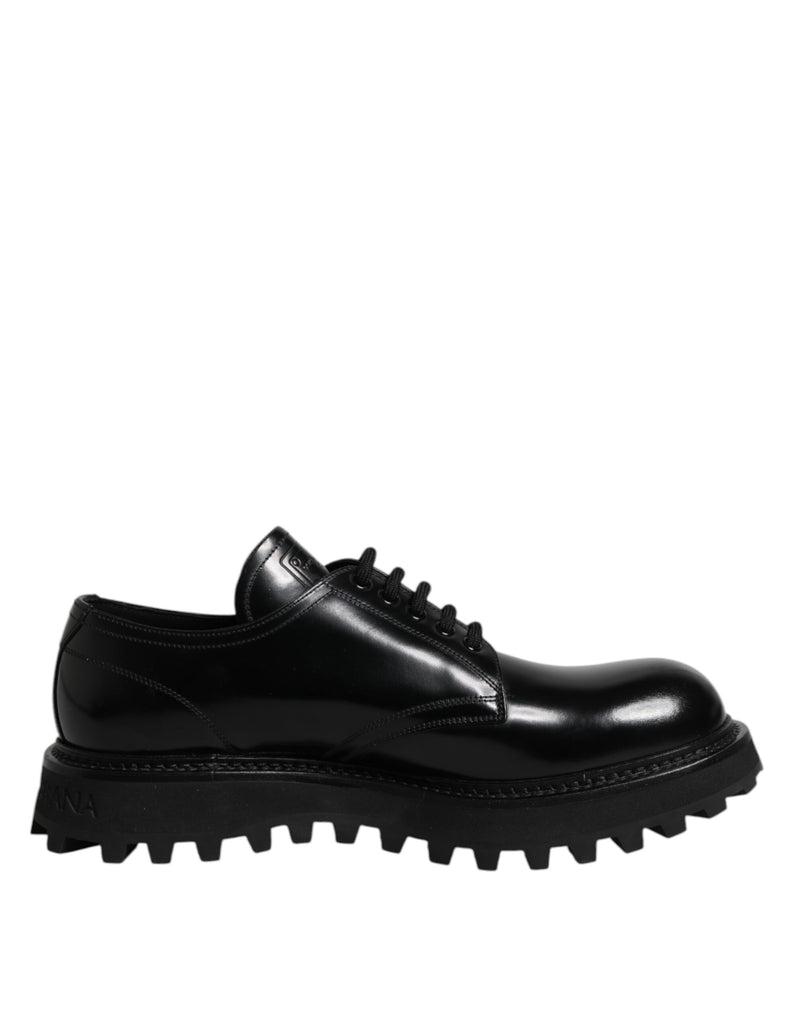 Black Leather Lace Up Derby Men Dress Shoes-Dolce & Gabbana-LabelTerrace.com