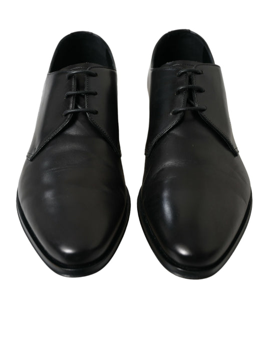 Black Leather Lace Up Formal Derby Dress Shoes-Dolce & Gabbana-LabelTerrace.com