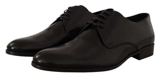 Black Leather Lace Up Formal Derby Shoes-Dolce & Gabbana-LabelTerrace.com