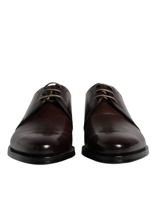 Black Leather Lace Up Men Derby Formal Shoes-Dolce & Gabbana-LabelTerrace.com