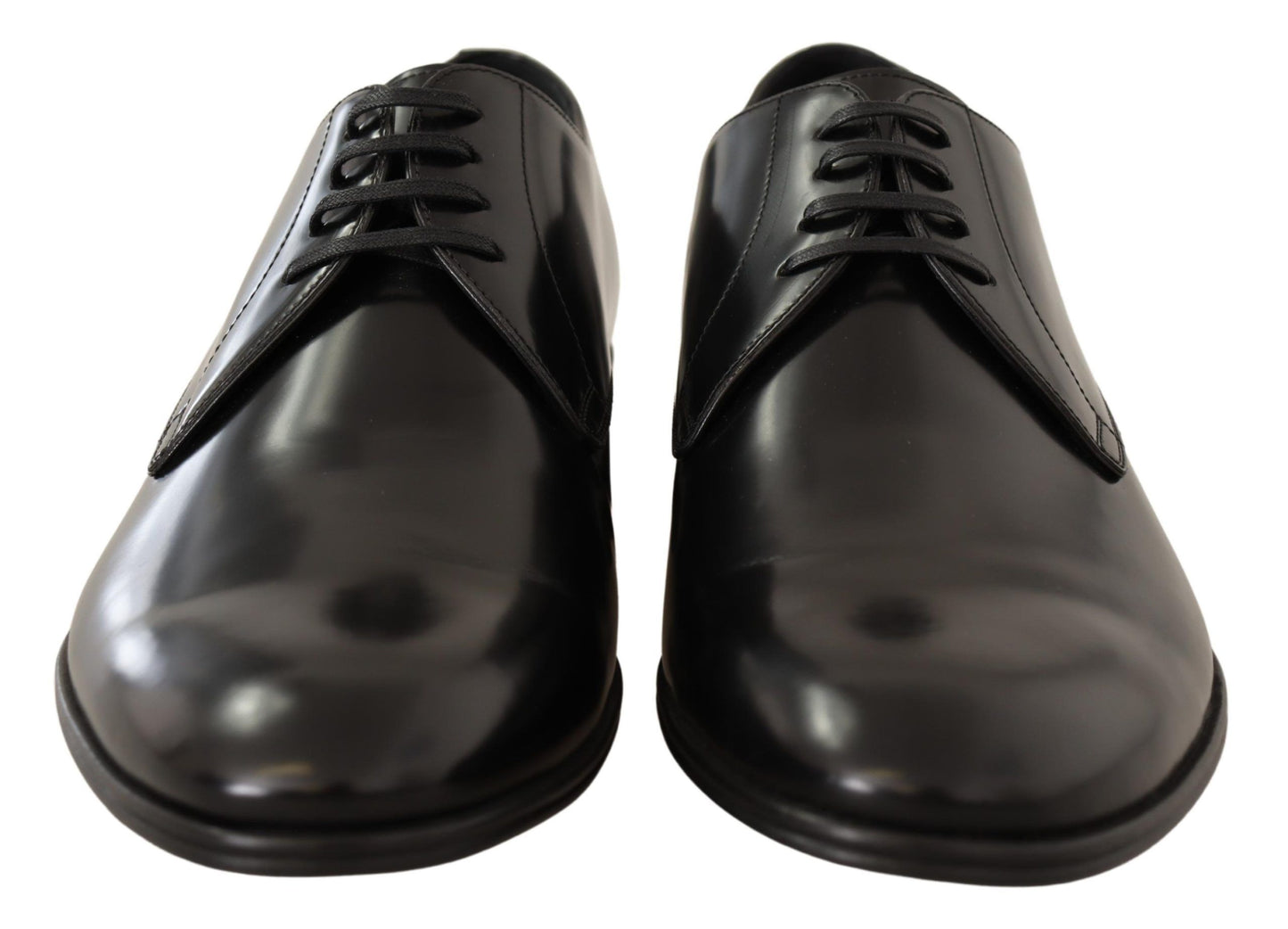 Black Leather Lace Up Men Dress Derby Shoes-Dolce & Gabbana-LabelTerrace.com
