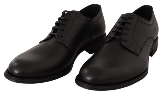 Black Leather Lace Up Mens Formal Derby Shoes-Dolce & Gabbana-LabelTerrace.com