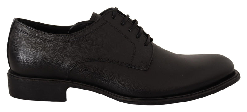 Black Leather Lace Up Mens Formal Derby Shoes-Dolce & Gabbana-LabelTerrace.com