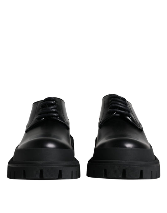 Black Leather Lace Up Trekking Dress Shoes-Dolce & Gabbana-LabelTerrace.com
