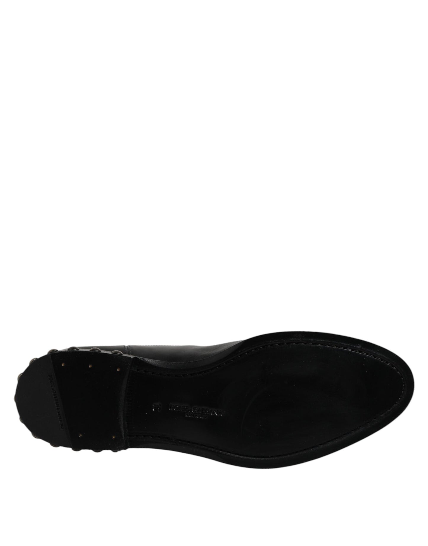 Black Leather Logo Ankle Boots Studded Shoes