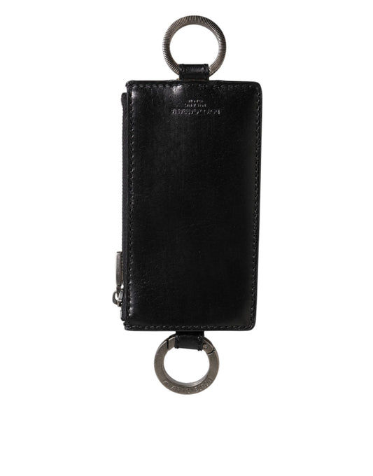 Black Leather Logo Embossed Lanyard Card Holde Wallet-Dolce & Gabbana-LabelTerrace.com