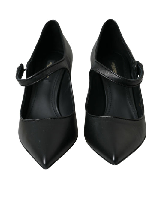 Black Leather Logo Heels Mary Janes Pumps Shoes-Dolce & Gabbana-LabelTerrace.com