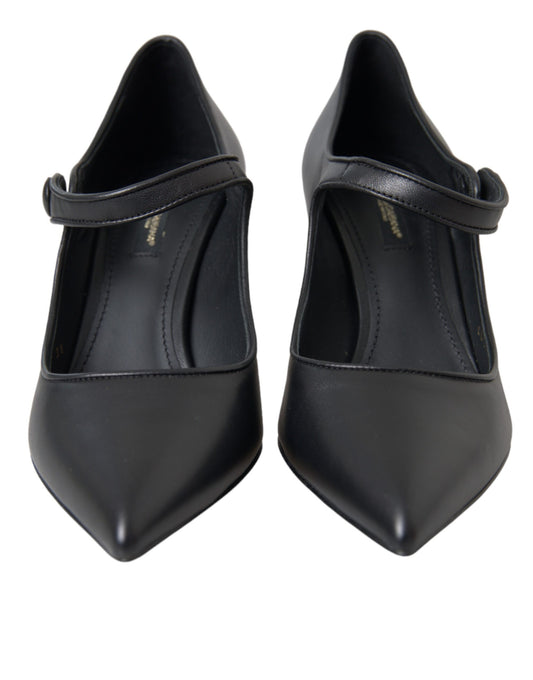 Black Leather Logo Heels Mary Janes Pumps Shoes-Dolce & Gabbana-LabelTerrace.com