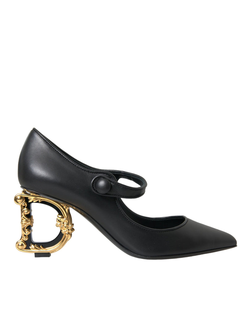Black Leather Logo Heels Mary Janes Pumps Shoes-Dolce & Gabbana-LabelTerrace.com