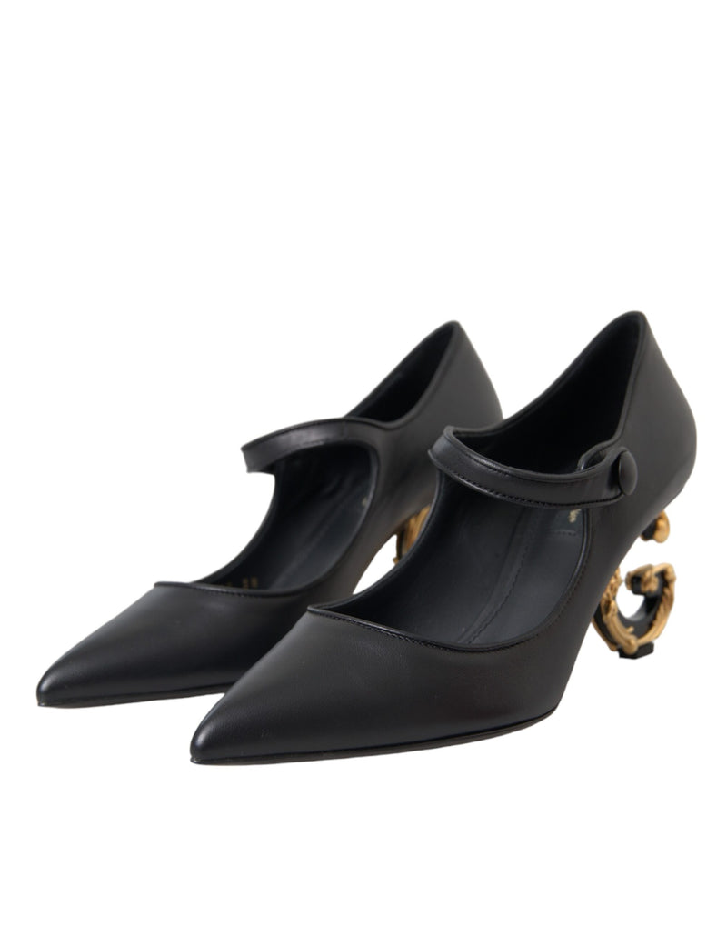 Black Leather Logo Heels Mary Janes Pumps Shoes-Dolce & Gabbana-LabelTerrace.com