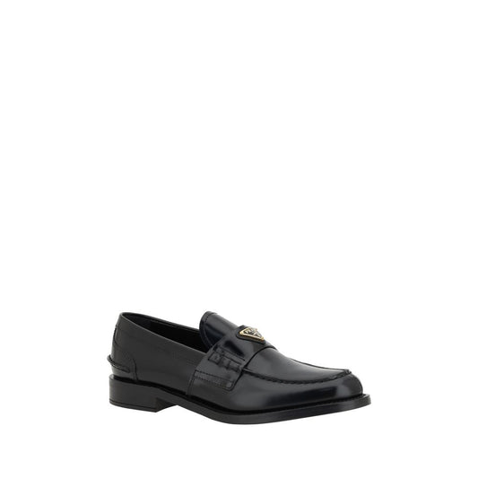 Black Leather Logo Loafers-Prada-LabelTerrace.com